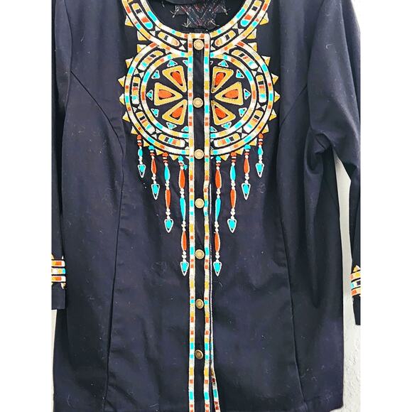 Jacket/Top-Bob Mackie Wearable Art-Black-3/4 Sleeves-Embroidery-Necklace Look-M - Picture 4 of 14